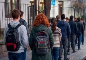 alumnos esperando ingresar al ies9008